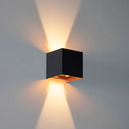 QAZQA Buiten wandlamp zwart met goud incl. LED 2-lichts IP54 - Edwin 2
