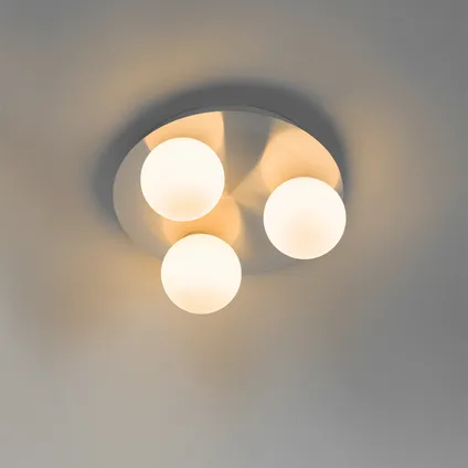 QAZQA Moderne badkamer plafondlamp staal 3-lichts - Cederic 10