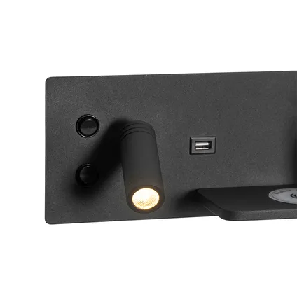 QAZQA Professional Set van 2 wandlamp zwart incl. LED met USB en inductielader - Riza 3