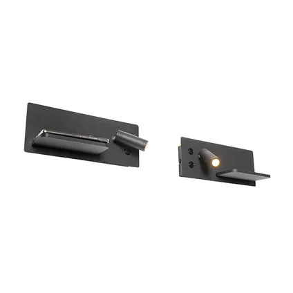QAZQA Professional Set van 2 wandlamp zwart incl. LED met USB en inductielader - Riza 10