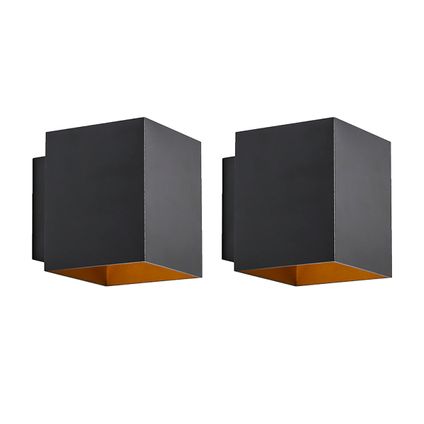 QAZQA Set de 2 appliques design carré noir et or - Sola