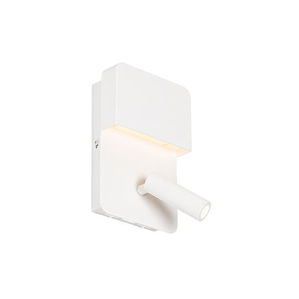 QAZQA Applique moderne blanche avec LED avec USB et lampe de lecture - Robin