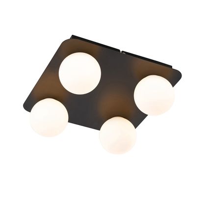 Plafonnier de salle de bain moderne carré noir 4 lumières - Cederic
