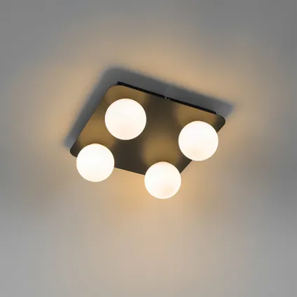 Plafonnier de salle de bain moderne carré noir 4 lumières - Cederic 10