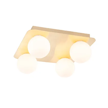 QAZQA Moderne badkamer plafondlamp messing vierkant 4-lichts - Cederic 6