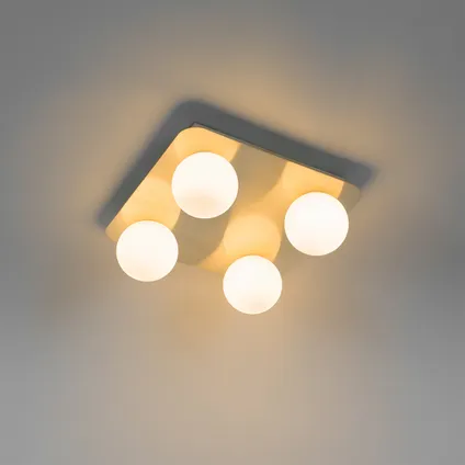 QAZQA Moderne badkamer plafondlamp messing vierkant 4-lichts - Cederic 10