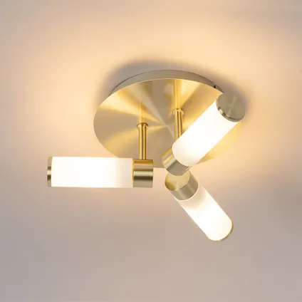 QAZQA Moderne badkamer plafondlamp messing 3-lichts IP44 - Bath 10