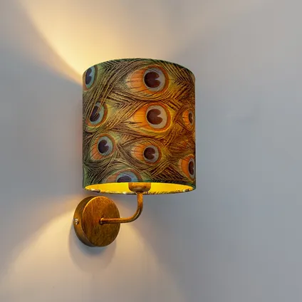 QAZQA Vintage wandlamp goud met kap velours 20/20/20 pauw - Matt 9