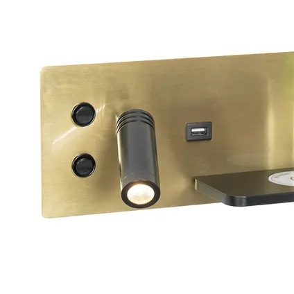 QAZQA Professional Set van 2 wandlampen zwart met goud incl. LED met USB en inductielader - Riza 3