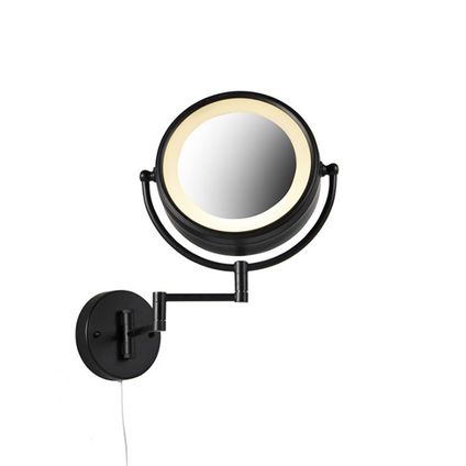 QAZQA Miroir mural design noir avec LED réglable IP44 avec tirette - Vicino