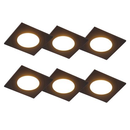 QAZQA Set de 6 spots encastrables noirs avec LED dimmable en 3 étapes IP65 - Simply