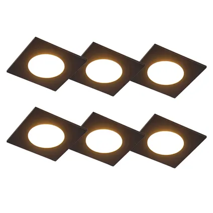 QAZQA Set de 6 spots encastrables noirs avec LED dimmable en 3 étapes IP65 - Simply