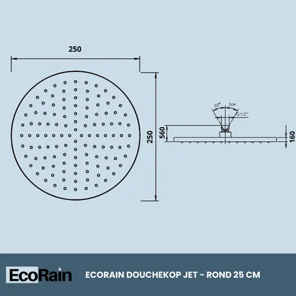 EcoRain Ronde Regendouchekop Jet 25 cm - Chroom - Waterbesparende Regendouche 6