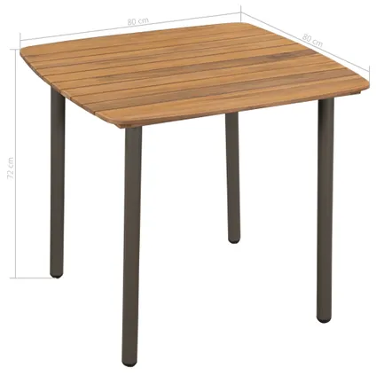 vidaXL Table de jardin 80 x 80 x 72 cm Bois d'acacia solide et 4