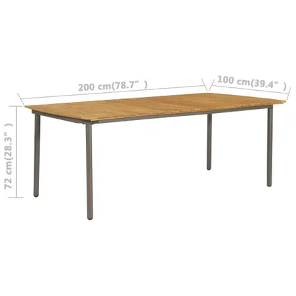 vidaXL Table de jardin 200x100x72 cm Bois d'acacia solide et 4