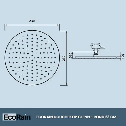 EcoRain Ronde Regendouchekop Glenn 23 cm - Zwart - Waterbesparende Regendouche 6