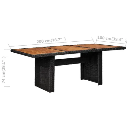 vidaXL Table à dîner de jardin Noir 200x100x74 cm Résine tressée 7