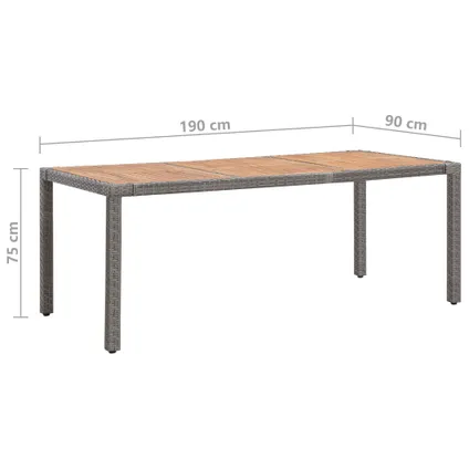 vidaXL Table de jardin Gris 190x90x75cm Résine tressée et acacia 6