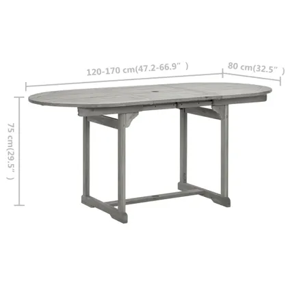 vidaXL Table à dîner de jardin (120-170)x80x75 cm Bois d'acacia 10