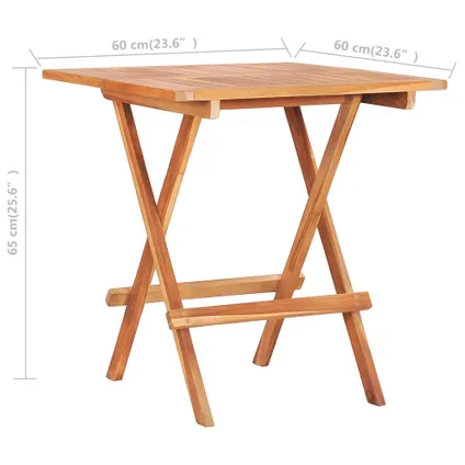 vidaXL Table de bistro pliable 60x60x65 cm Bois de teck solide 7