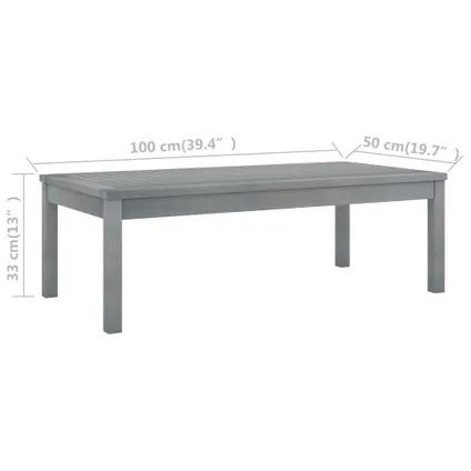vidaXL Table basse 100x50x33 cm Gris Bois d'acacia solide 6