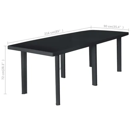 vidaXL Table de jardin Anthracite 216x90x72 cm Plastique 5