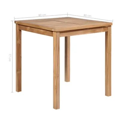 vidaXL Table de jardin 80x80x77 cm Bois de teck solide 5