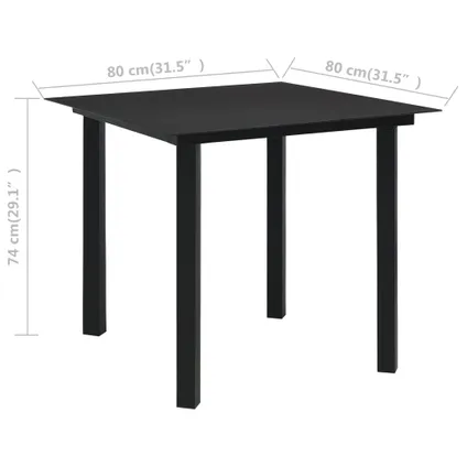 vidaXL Table à dîner de jardin Noir 80x80x74 cm Acier et verre 4