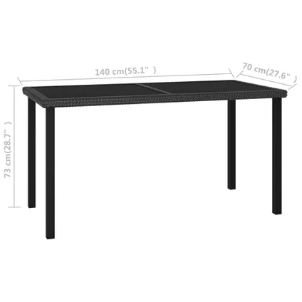vidaXL Table à dîner de jardin Noir 140x70x73 cm Résine tressée 5