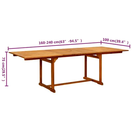 vidaXL Table à dîner de jardin (160-240)x100x75cm Bois d'acacia 9
