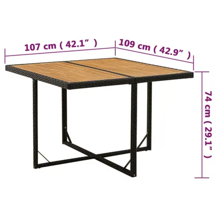 vidaXL Table de jardin Noir 109x107x74 cm Résine tressée bois 7