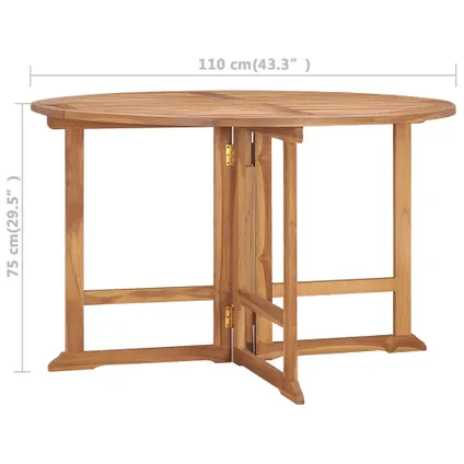 vidaXL Table à dîner de jardin pliable Ø110x75 cm Bois massif de 7
