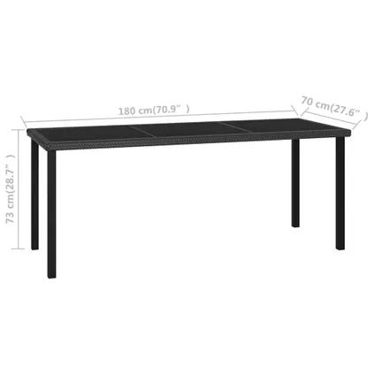 vidaXL Table à dîner de jardin Noir 180x70x73 cm Résine tressée 6
