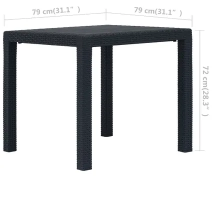 vidaXL Table de jardin Anthracite 79x79x72cm Plastique Aspect de 6