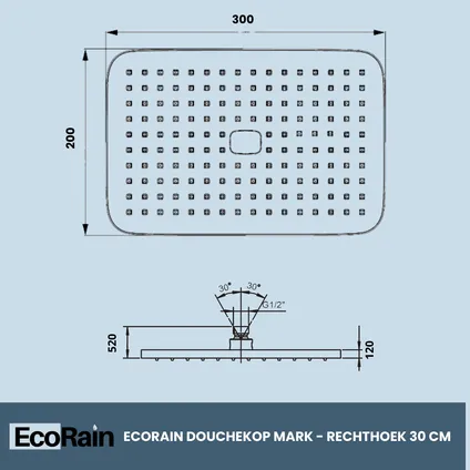 EcoRain Regendouchekop Mark XL 30 cm - Chroom - Waterbesparende Regendouche 7