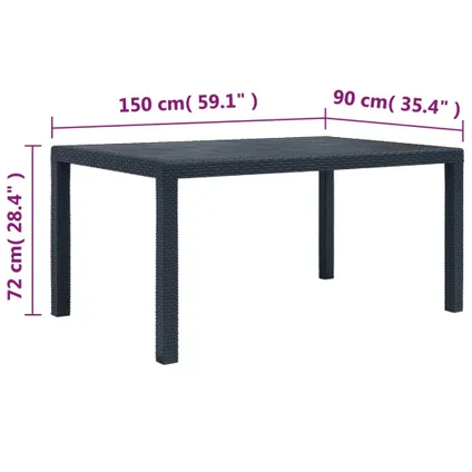 vidaXL Table de jardin Anthracite 150x90x72 cm Plastique Aspect 5