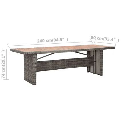 vidaXL Table de jardin 240x90x74 cm Résine tressée et bois 6