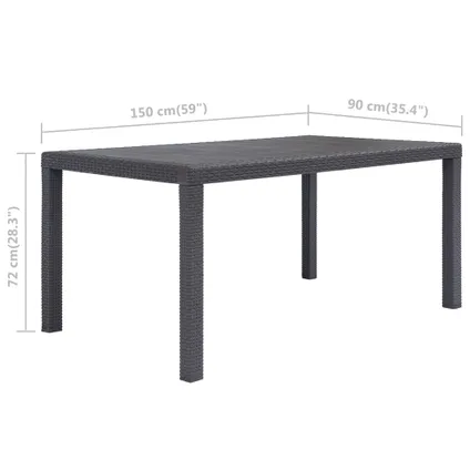 vidaXL Table de jardin Marron 150x90x72 cm Plastique Aspect de 5