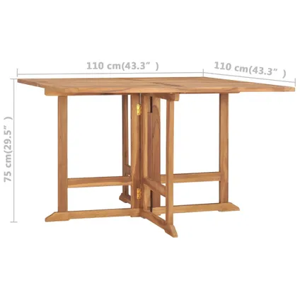 vidaXL Table à dîner de jardin pliable 110x110x75 cm Teck massif 7