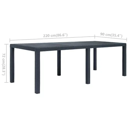 vidaXL Table de jardin Anthracite 220x90x72 cm Plastique Aspect 5