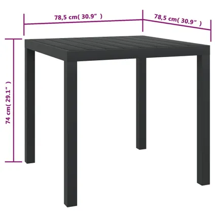 vidaXL Table de jardin Noir 80 x 80 x 74 cm Aluminium et WPC 5