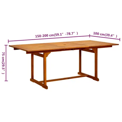 vidaXL Table à dîner de jardin (150-200)x100x75cm Bois d'acacia 8