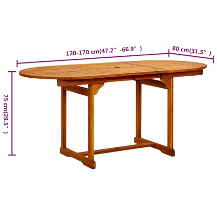 vidaXL Table à dîner de jardin (150-200)x100x75cm Bois d'acacia 10