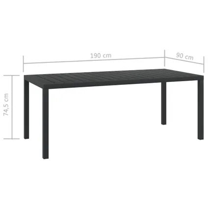 vidaXL Table de jardin Noir 185 x 90 x 74 cm Aluminium et WPC 5