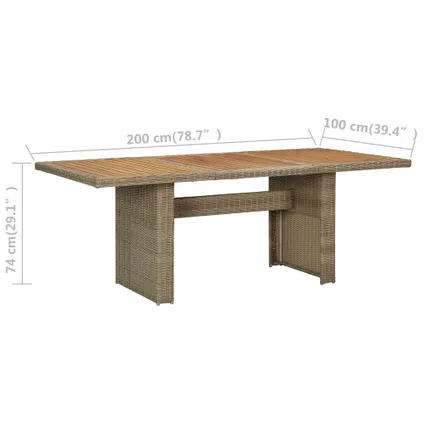vidaXL Table à dîner de jardin Marron 200x100x74 cm Résine 6