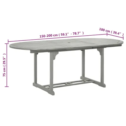 vidaXL Table de jardin Gris 200x100x75 cm Bois d'acacia massif 7
