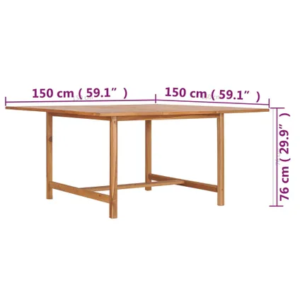 vidaXL Table de jardin 150x150x76 cm Bois de teck solide 7