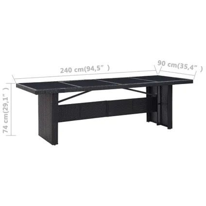 vidaXL Table de jardin Noir 240x90x74 cm Résine tressée et verre 4