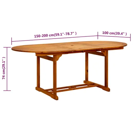 vidaXL Table de jardin 200x100x75 cm Bois d'acacia massif 9