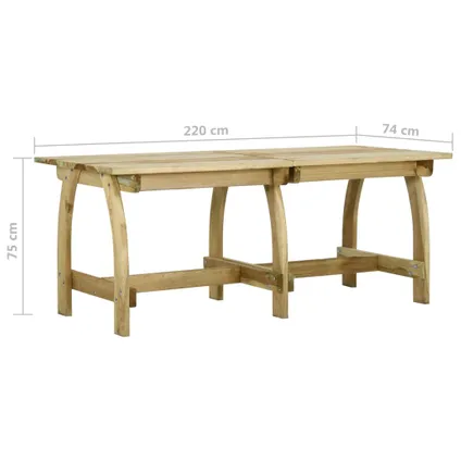 vidaXL Table de jardin 220x74x75 cm Bois de pin imprégné 6